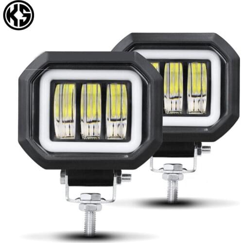KS car led work light led headlight 4 colors 30w fog light with aperture angel eyes motorcycle spotlight off road accessories