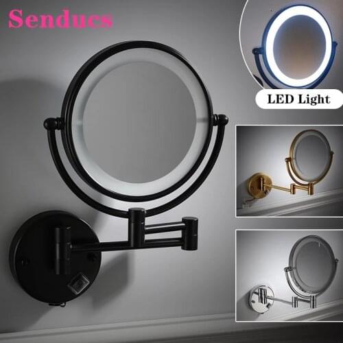 LED Bathroom Mirrors of Quality Brass Equipped Light Bath Mirrors Matte Black Makeup Round Mirror Luxury Magnifying Bath Mirrors