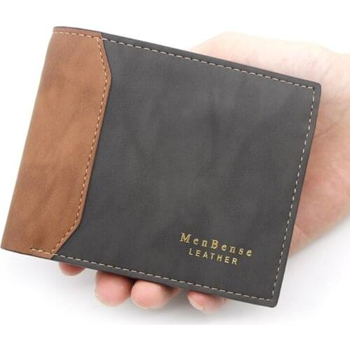 Mens Faux Leather Slim Small Bifold Wallet Contrast Color Credit Card ID Holders Zippered Double Coin Purse Business Bag