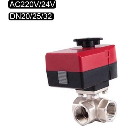 Three Way Electric Valve Brass Motorized Ball Valve AC220V/24V DN20 DN25 DN32 Manually And Automatically