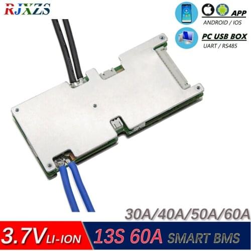 13S 60A smart board lipo lithium Polymer BMS/PCM/PCB battery protection board for 13 cells 18650 Battery w/balance w/APP