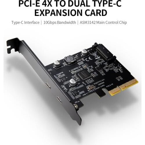 USB3.1 Expansion Card PCI-E 4X to Dual Type-C Adapter Card Converter Card 10Gbps Bandwidth Support Hot Plugging
