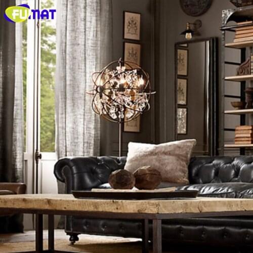 FUMAT Vintage Crystal Ball Floor Lamp Iron Industrial Retro Ball Floor Light Lustre LED Light for Living Room Bedroom Study Room