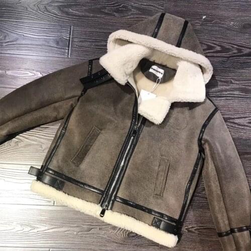 Lamb ladies fur women suede jacket hooded