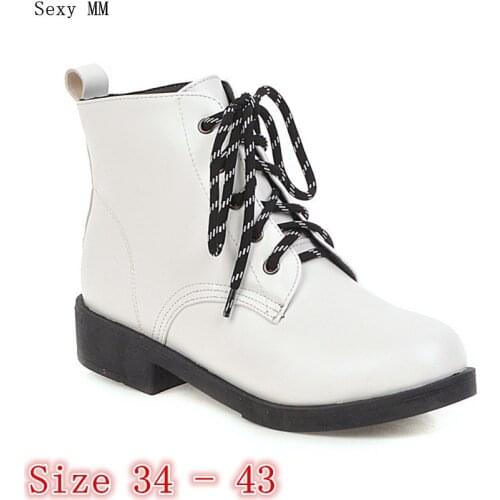 Spring Autumn Women Ankle Boots Casual Flat Heel Shoes Woman Short Boots Plus Size 34 - 40 41 42 43 botas