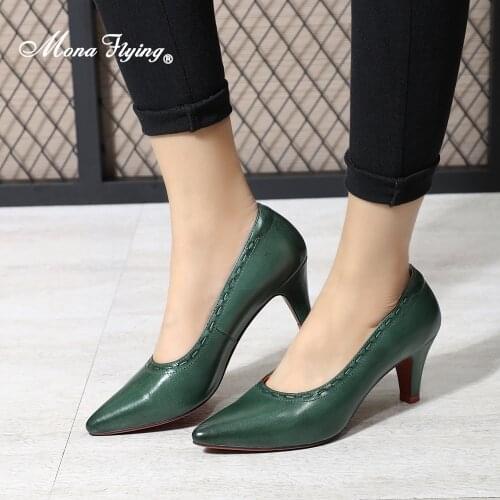 Mona Flying Women Pumps Hand-made Slip-on Comfort Elegant High Heel Shoes for Party Office OL Wedding Ladies 2020 New G168