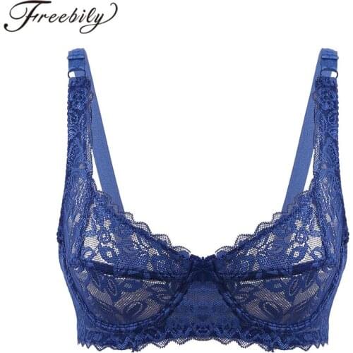 Womens Sexy See Through Sheer Lace Bra Lingerie Ultra-thin Full Cup Underwired Unlined Bra Tops Lace Female Underwear Braltte
