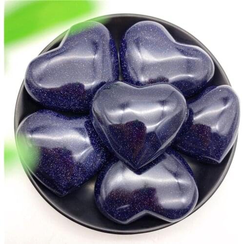1 Piece Natural Blue Sandstone Heart Shape Chakra Stones Carved Reiki Healing Decoration Natural Stones and Minerals