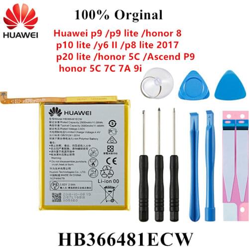 100% Orginal HB366481ECW Phone Battery For Huawei p9 /p9 lite honor 8 p10 lite y6 II p8 lite 2017 p20 lite Ascend P9 +Tools