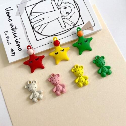2020 New style 50pcs/lot Spray paint cartoon stars/bears shape alloy floating locket charms diy jewelry earring accessory