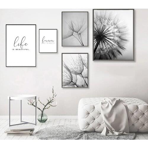Abstract Dandelion Plant Wall Art Canvas Painting Modern Black White Poster Life Quote Art Print Picture Living Room Home Decor