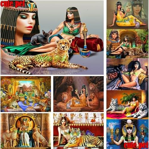 5D DIY Diamond embroidery Cleopatra Full drill Diamond painting Cross Stitch kit Egypt queen Tiger dog Mosaic Leopard Lion deco