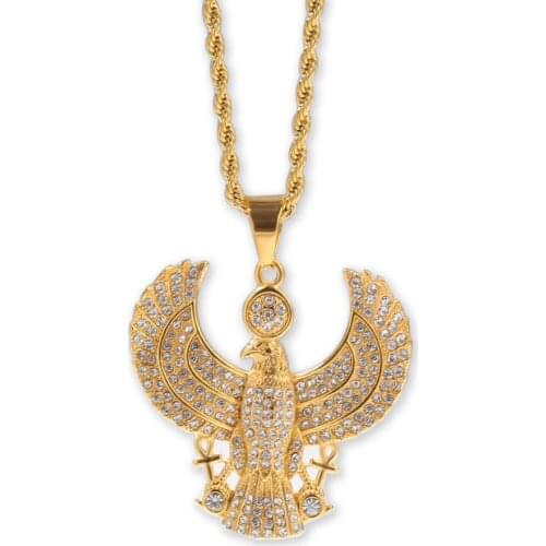 Big 3D Ancient Egypt Eagle Ankh Cross Pendant with Zircon Stainless Steel Hip Hop Necklace