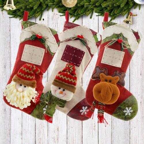 DIY Blessings Large Christmas Stocking Fireplace Decor Socks Kids Gift Bags Candy Holder Christmas Decor for Home