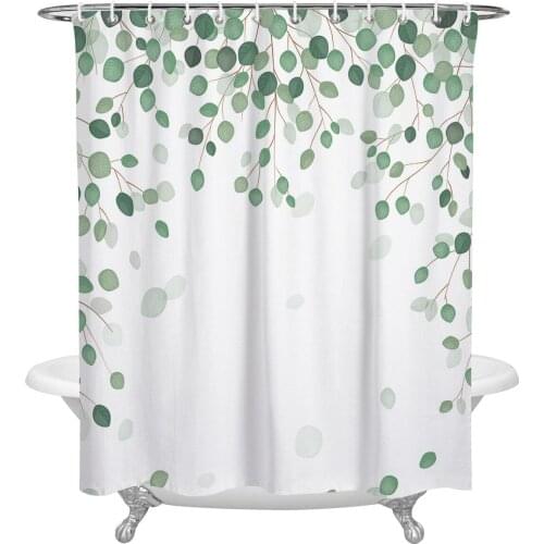 Eucalyptus Leaves Plant Green Shower Curtain Polyester Fabric Waterproof Shower Curtains Modern Bathroom Curtain
