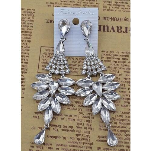 European Leaves Long Drop Earrings for Women Silver Color Crystal Hanging Earrings Wedding Engagement Jewelry pendientes