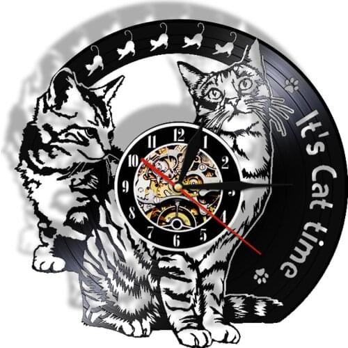 Its Cat Time Kittens Re-purposed Record Album Clock Retro Vinyl LP Animal Art Kids Room Wall Decor Hanging Silent Wall Watch