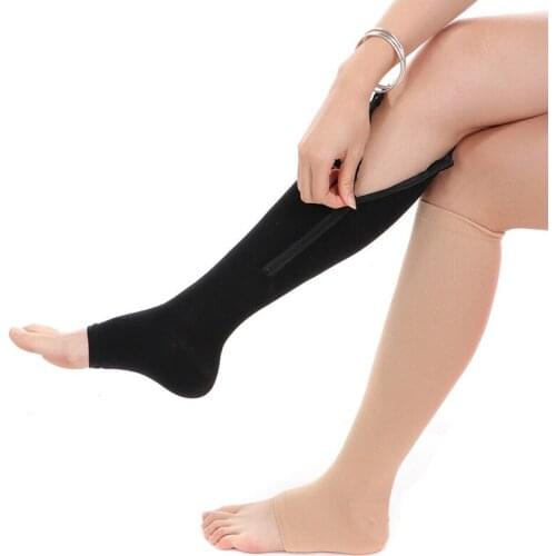 Hot Open Toe Gel Support Stockings Compression Knee High Socks with Side Zipper A66