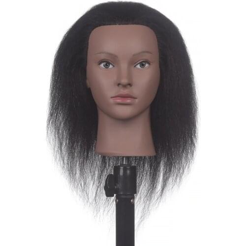 Afro Mannequin Head with Hair for Braiding Cornrow Practice Head 100% Animal Hair Training Mannequin Dummy Heads