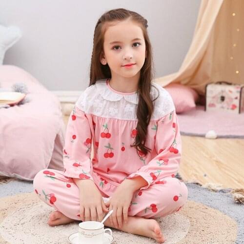 H5678 Girls Pajamas Spring Autumn Cotton Thin Long Sleeves Nightwear Home Clothes Suit Teenager Cartoon Comfortable Sleepwear