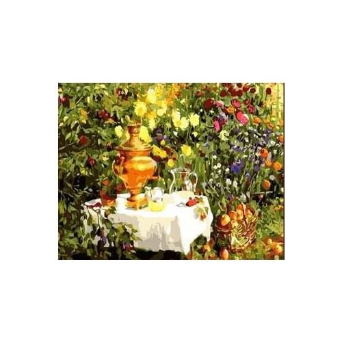 Tea in the garden canvas painting paint by number hand painted wall decorative pictures for living room