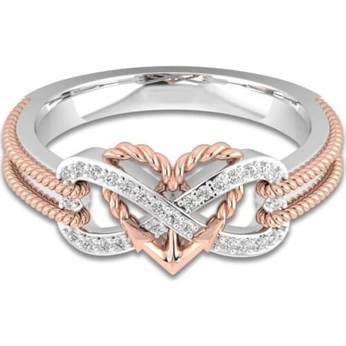 I & FDLK 2021 Exquisite White Crystal Zinc Alloy Heart Two-Tone Anniversary Engagement Wedding Ring for Women