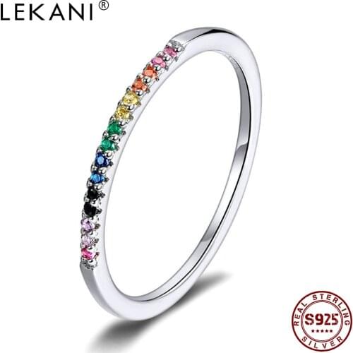 LEKANI Rainbow Color Finger Rings for Women Stackable Match Joker Wedding Ring Sterling Silver 925 Jewelry Gifts For Friends