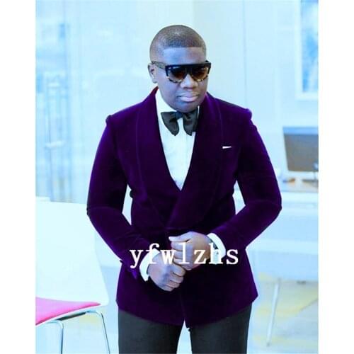 Handsome Velveteen Groomsmen Shawl Lapel Groom Tuxedos Mens Wedding Dress Man Blazer Prom Dinner (Jacket+Pants+Tie) A224