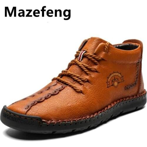 Mazefeng 2019 Warm Leather Men Boots Winter Fur Snow Boots Men Winter Work Casual Shoes High Top Rubber Ankle Boots Big Size 48