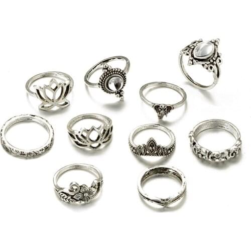 12 Sets/Lot Fashion Vintage Knuckle Rings For Women Men Elephant Flower Leaf Crown Middle Finger Rings Set Jewelry Accessories