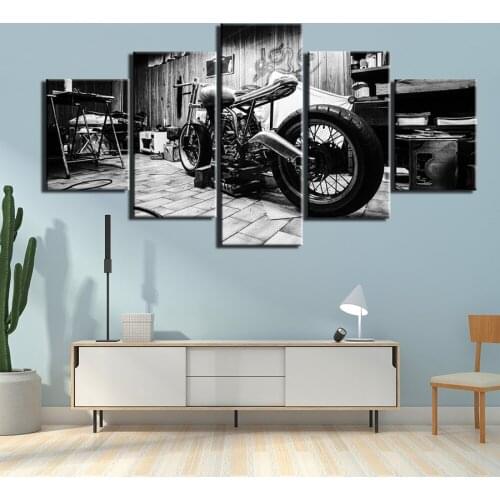Living Room HD Printed Modular Canvas Posters 5 Panels Vintage Motorcycle Framework Wall Art Painting Home Decoration Pictures