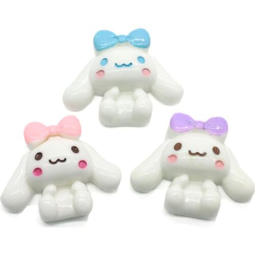 Cartoon Bow Dog Resin Cabcohon White Flatbacks Scrapbooking Kawaii Animals DIY Embellishments Hair Accessories Deco Parts
