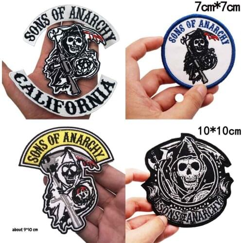 Son of anarchy Iron On Patch Embroidered Applique Sewing Label punk biker Patches Clothes Stickers Apparel Badge