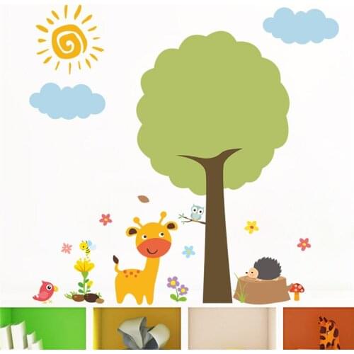 Jungle Forest Animals Tree Wall Stickers kindergarten Wall Decals Living Room Bedroom Home Decor Wall Decals Mural Poster