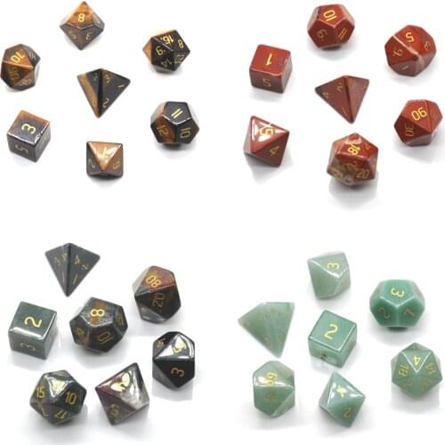 Natural Gemstone Polyhedral Dice Set Healing Crystals for Witchcraft Polished Handmade 7 Stones Reiki Energy Chakra Supplies