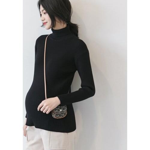 2020 New Maternity Sweater Turtleneck Warm Knit Top Pregnancy Trend Pure Color Base Shirt Slim Fall Winter