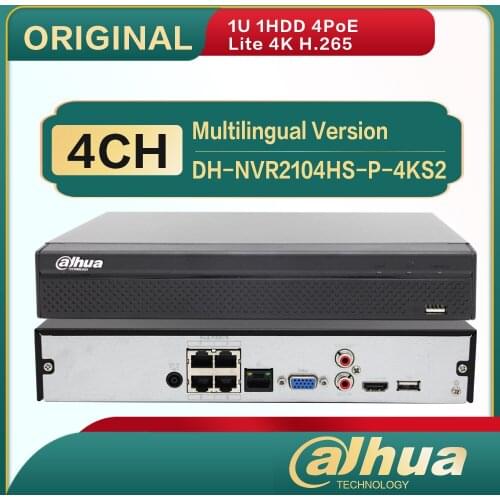 DH-NVR2104HS-P-4KS2 Dahua 4 Channel Compact 1U 1HDD 4PoE Lite 4K H.265 Network Video Recorder