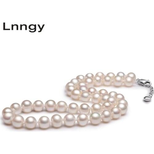 Lnngy 925 Sterling Silver Necklace 40cm Natural Freshwater Pearl Lobster Clasp Pendants Necklace Women Engagement Jewelry Gifts