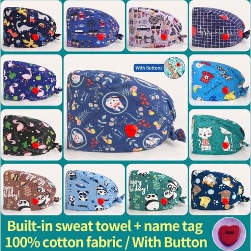 Print Medical Surgical Cap Dental Clinic Pediatrician Cotton Medical Cap Surgical Cap Multi-purpose Medical Work Caps Beauty Hat