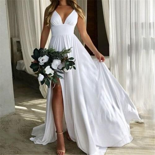 Straps Empire Waist Split-Front Beach Wedding Dress 2021