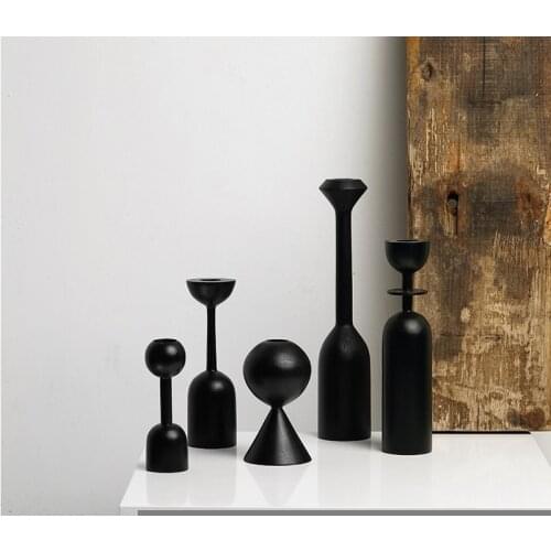 Home side solid wood candle Taipei European minimalist geometric black candle holder beech shaped candle art decoration set