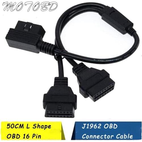 50CM L Type 16 pin OBD2 OBDii OBD 2 Splitter Extension Cable 1 Male to 2 Female Y Cable OBD2 splitter extension for ELM327 Icar2