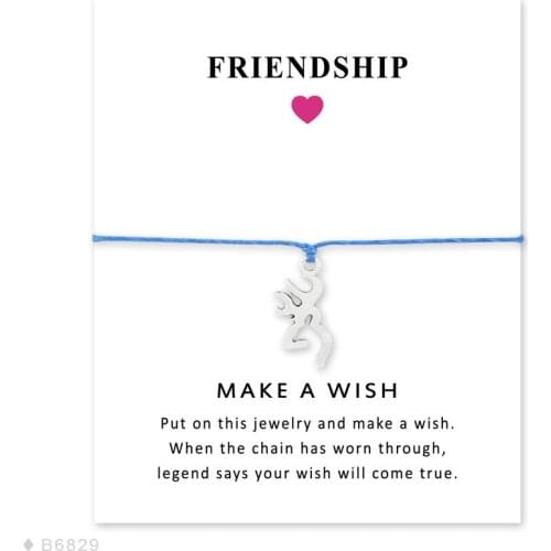Girls Adjustable Ftiendship Statement Jewelry with Card Make a Wish Silver Elk Deer Antlers Charm Bracelets for Women