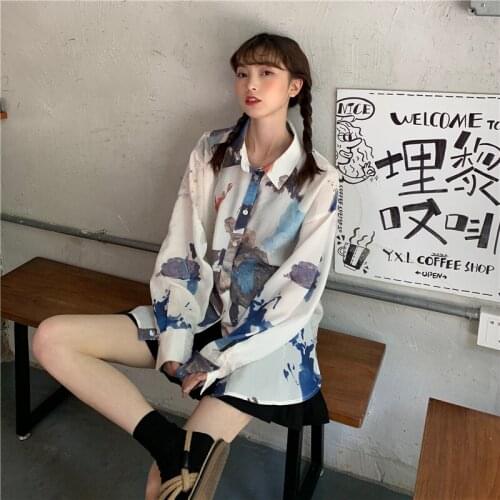 Womens Shirts Ulzzang Japanese Kawaii Ladies Vintage Casual Lazy Ins Loose Shirt Female Korean Harajuku Cute Clothes For Women