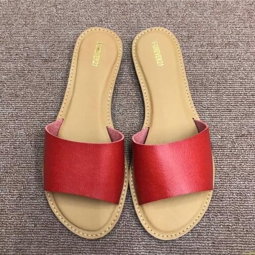Hot Sale Women Slippers Shoes Genuine Leather Casual Slides Women Summer Shoes Retro Solid Female Shoes Wedges Flip Flops