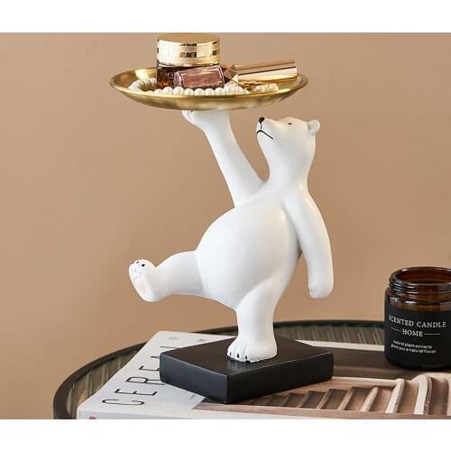Nordic Animal Sculpture Storage Tray Resin Statue Polar Bear Model Modern Home Decoration Living Room Bedroom Table Decor Gift