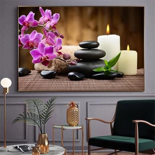 Poster Nordic HD Printed Stone Zen Painting Candle Orchid Bathroom Kitchen Modern Decorative Wall Art for Spa