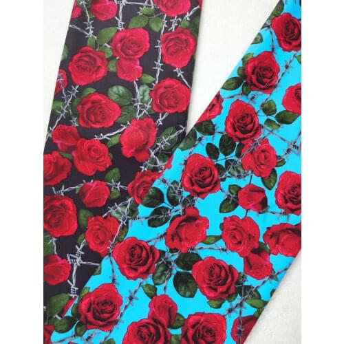 Mysterious Rose Novelty Flower 98/2 Cotton Spandex Satin Fabric Sexy Chain Printed Patchwork Cloth Dress Home Sewing