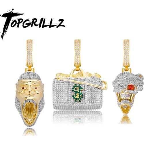 TOPGRILLZ Gorilla,Skull, Wallet Iced Zircon Pendant Hip Hop Pendant Cubic Zirconia Hip Hop Jewelry For Men Women