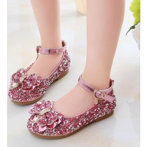 Disney Princess Crystal shoes For Baby Girls Flat Heel Party Wedding Elsa Shoes Sequins Butterfly Pearl Frozen Kids Shoes